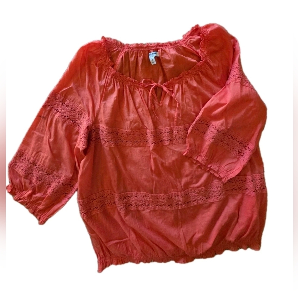 VINTAGE Old Navy Women's Peasant Blouse  Boho 100% Cotton Top Orange size XL